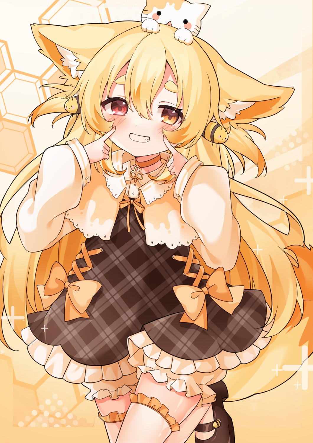 animal_ears, bloomers, dress, hachimitsu_necol, heterochromia, indie_virtual_youtuber, kitsune, mimikkyu_(mimikyunosub)