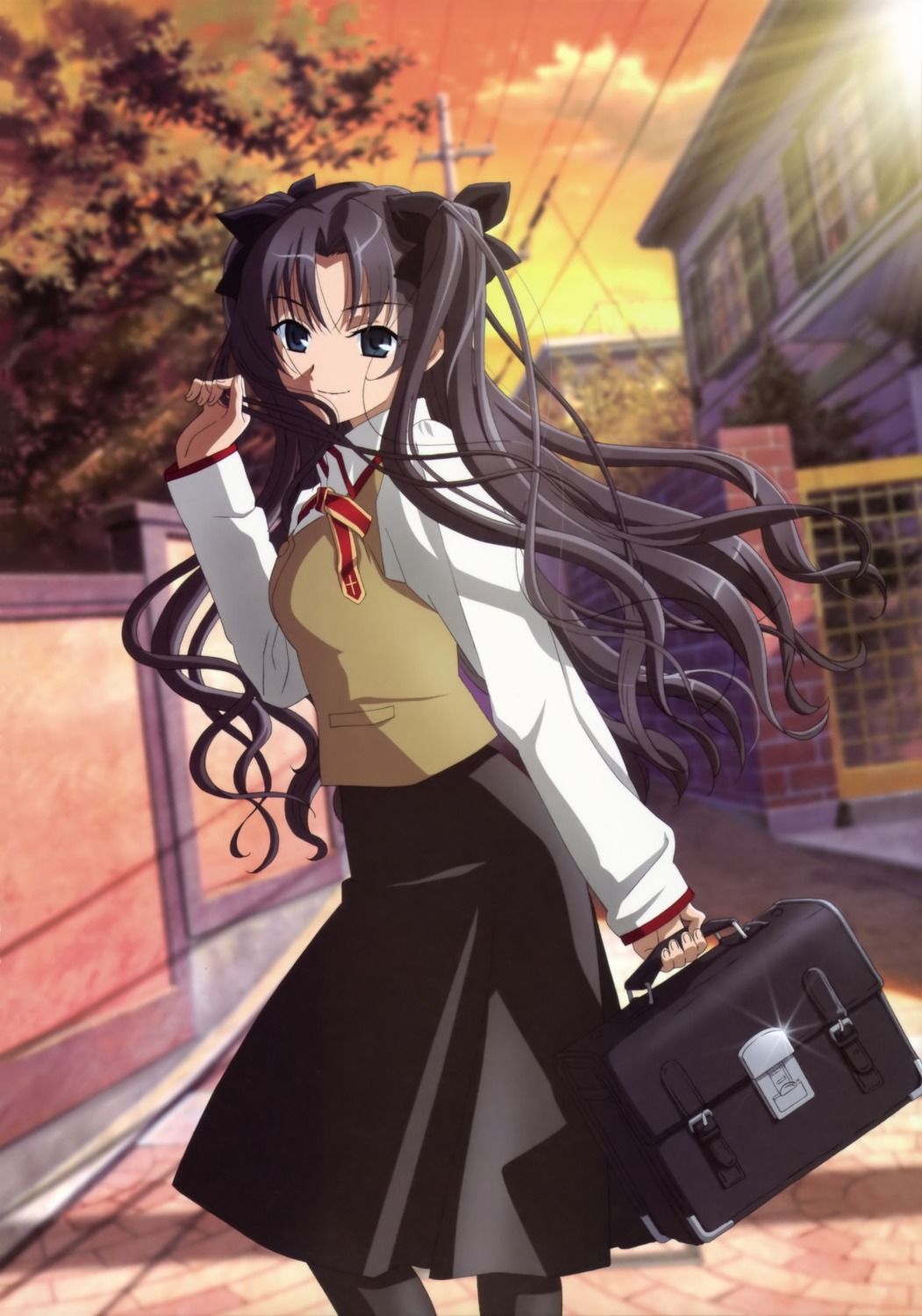 fate/stay_night, oka_mariko, pantyhose, seifuku, toosaka_rin