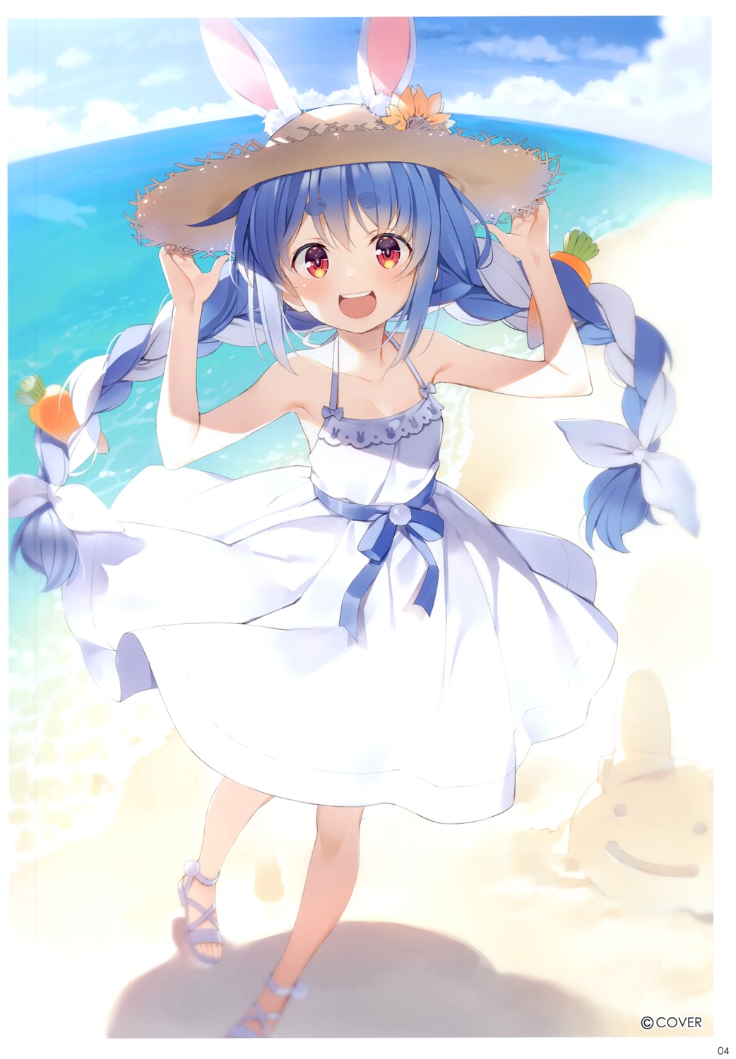 animal_ears, bunny_ears, dress, hololive, skirt_lift, summer_dress, usada_pekora, wireframe