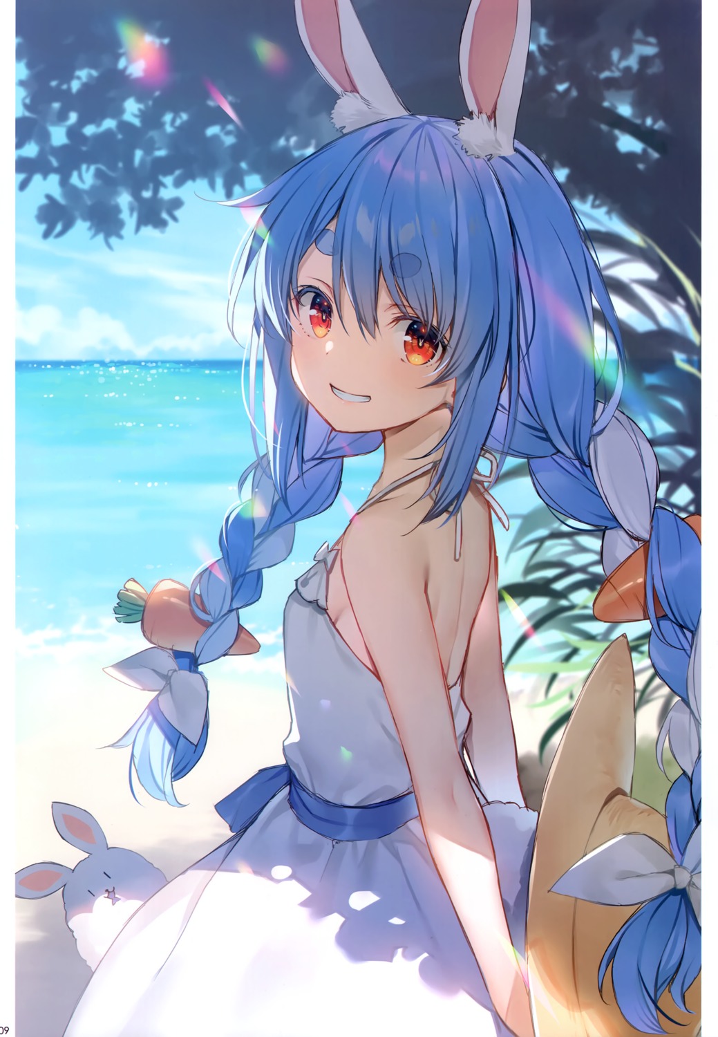 animal_ears, bunny_ears, dress, hololive, no_bra, summer_dress, tail, usada_pekora