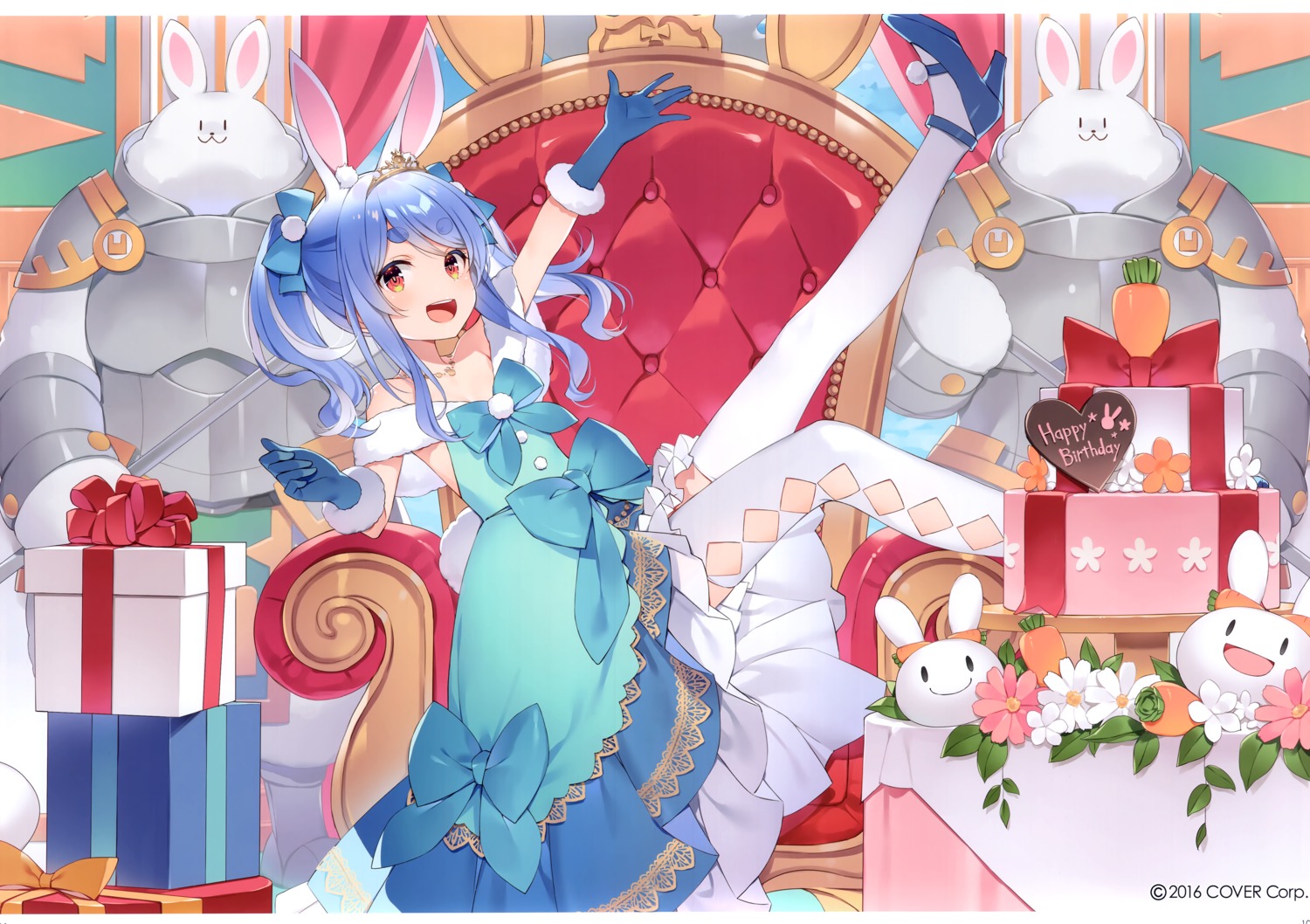 animal_ears, bunny_ears, dress, heels, hololive, no_bra, skirt_lift, tail