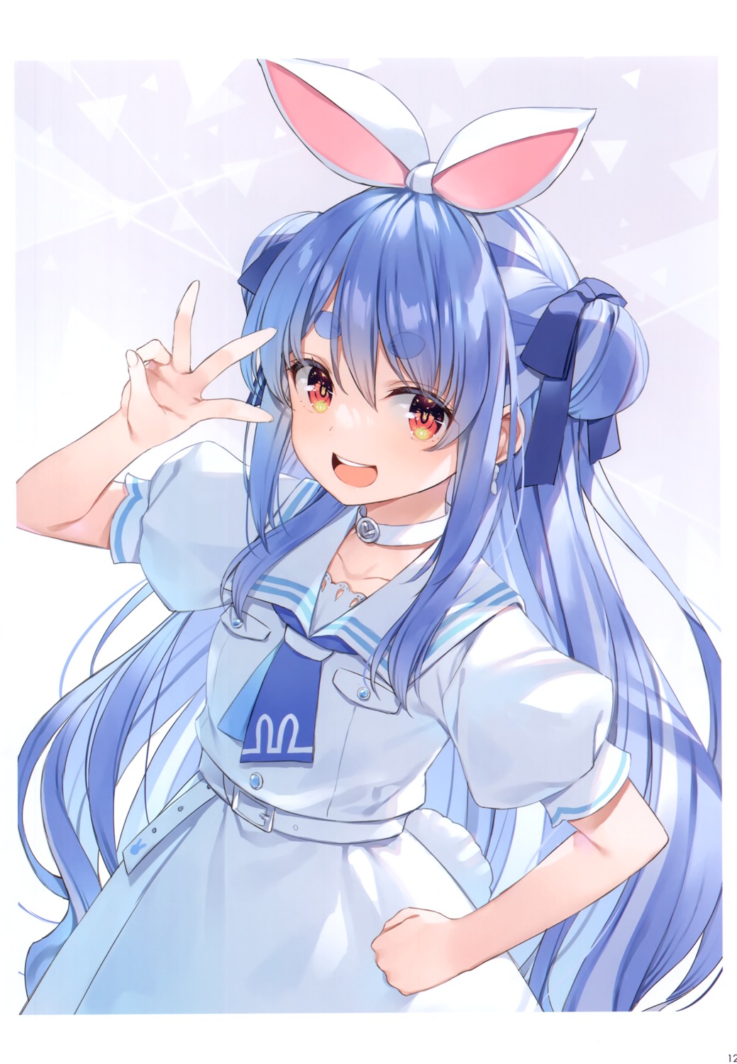 animal_ears, bunny_ears, hololive, seifuku, tail, usada_pekora, wireframe, yuuki_hagure