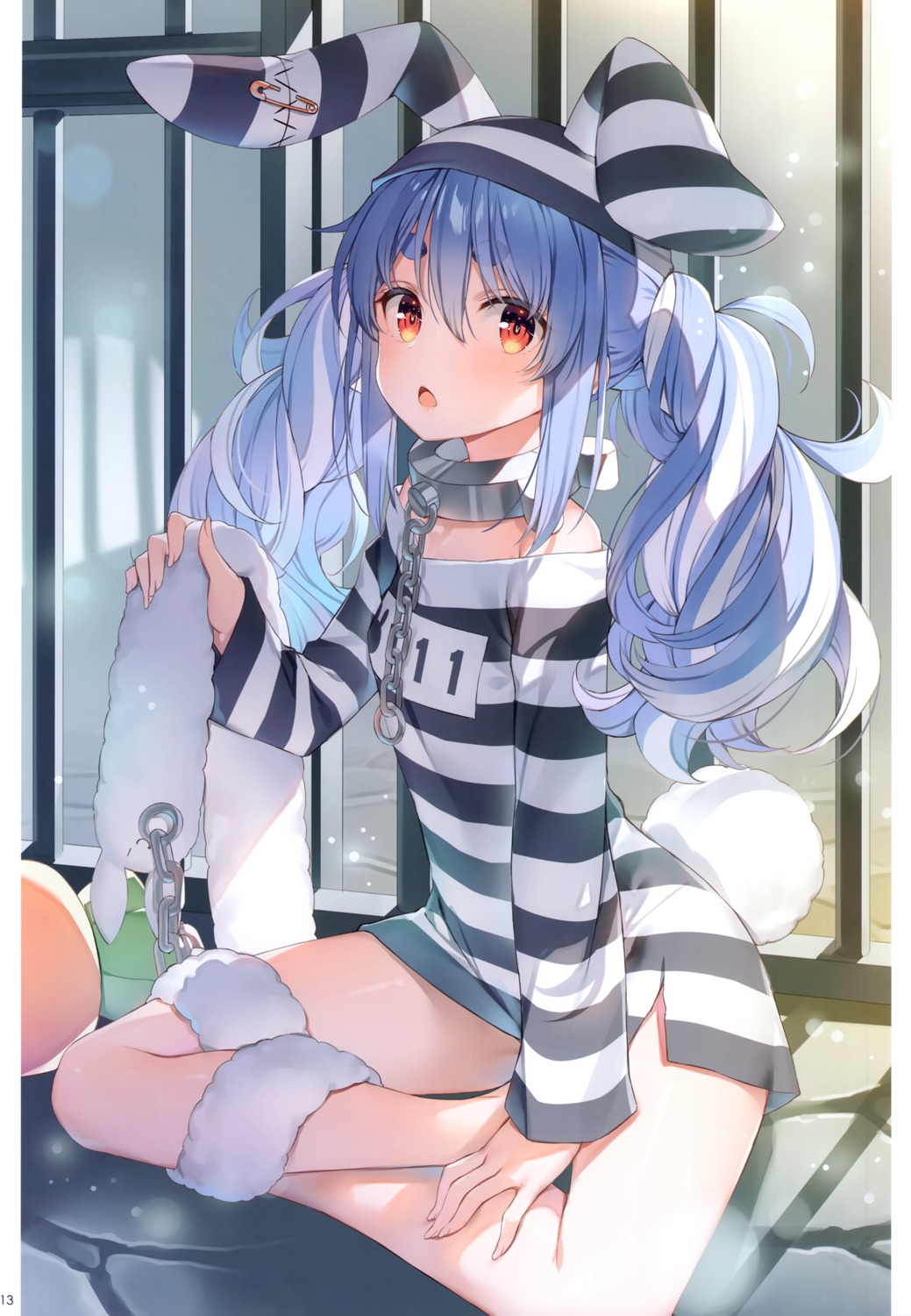 animal_ears, bunny_ears, dress, hololive, no_bra, tail, usada_pekora, wireframe