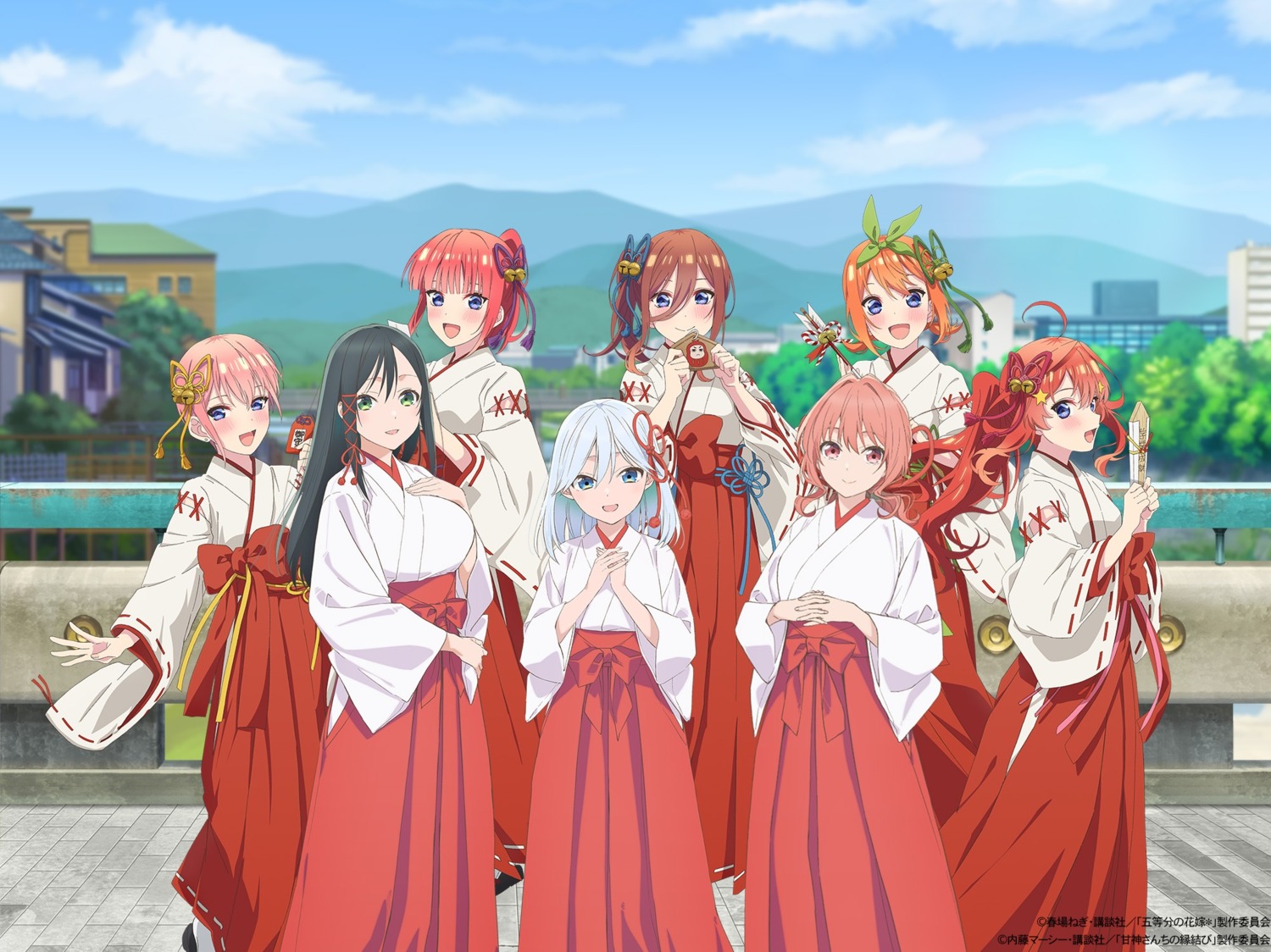 5-toubun_no_hanayome, amagami-san_chi_no_enmusubi, amagami_asahi, amagami_yae, amagami_yuna, crossover, miko, nakano_ichika, nakano_itsuki, nakano_miku, nakano_nino, nakano_yotsuba, tagme
