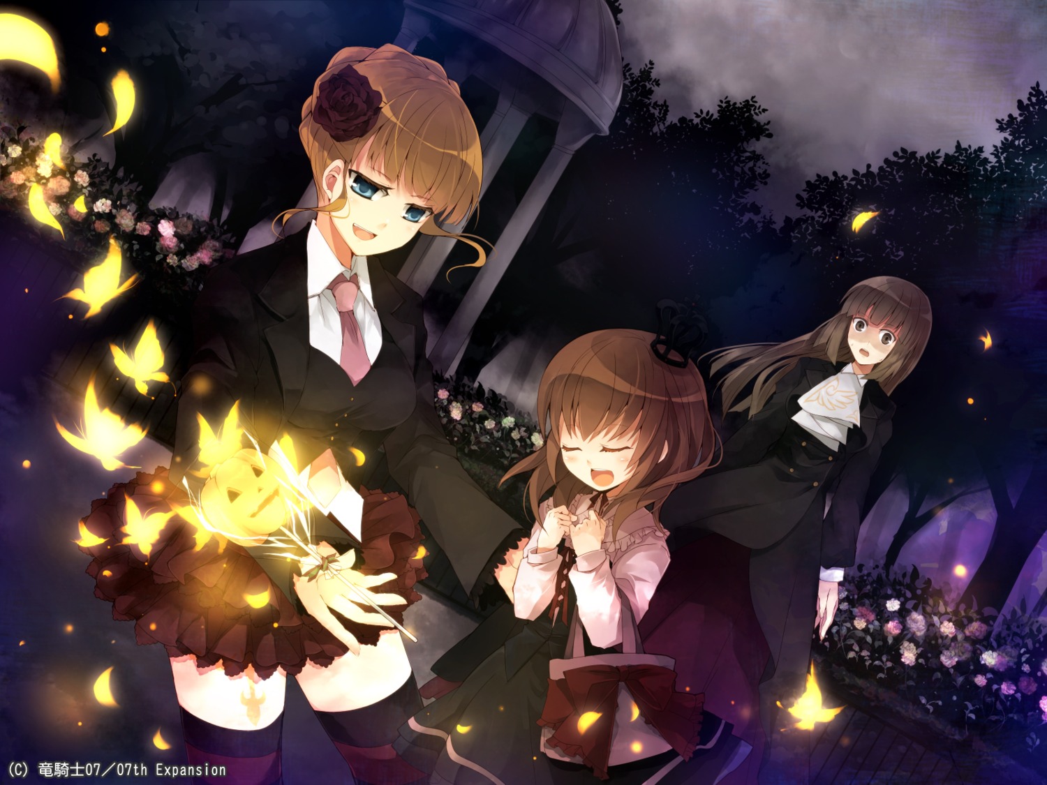 beatrice, suzushiro_kurumi, thighhighs, umineko_no_naku_koro_ni, ushiromiya_maria, ushiromiya_rosa, wallpaper