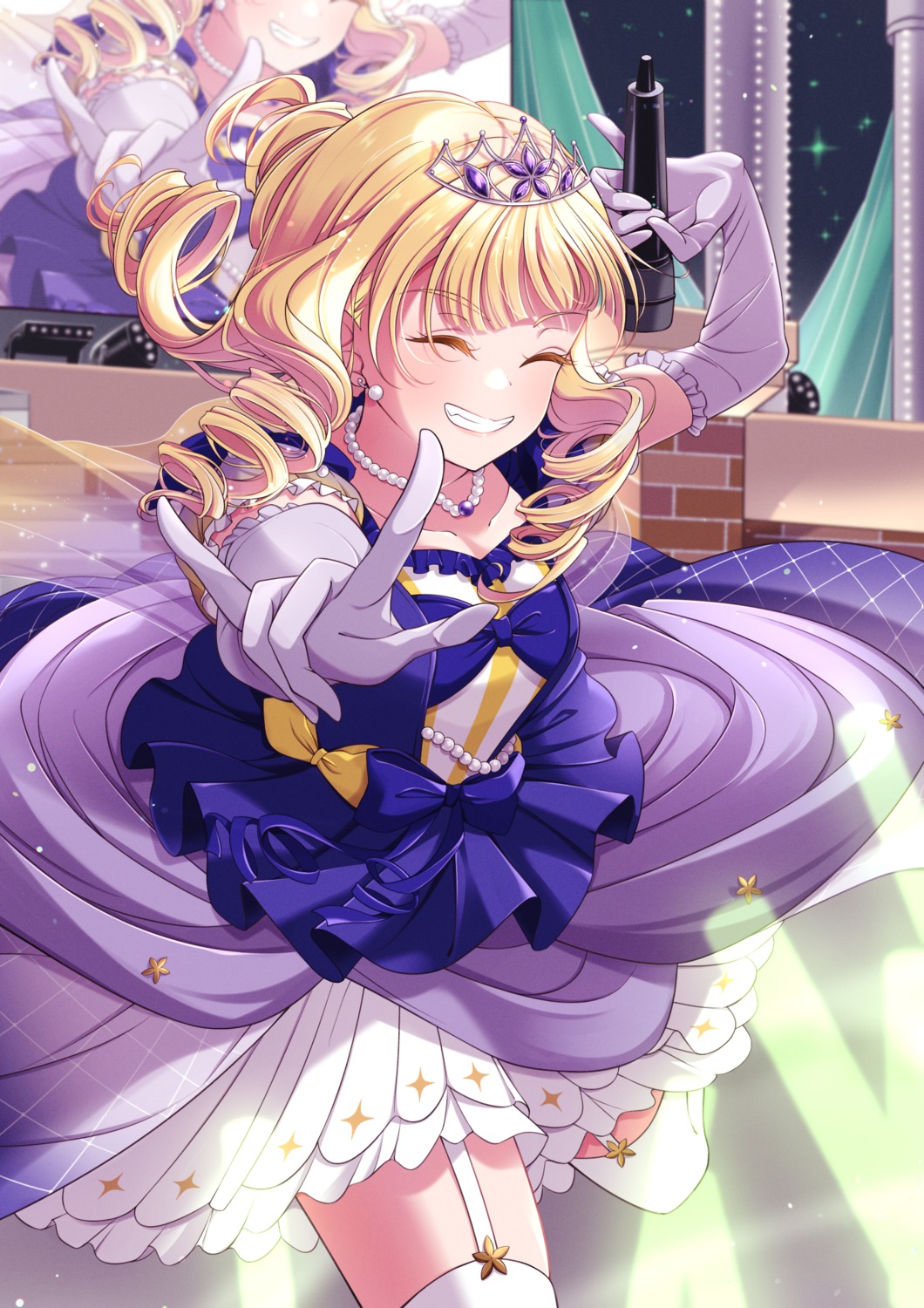 dress, heanna_sumire, love_live!_(series), love_live!_superstar!!, nico_ron_nico, skirt_lift, stockings, thighhighs