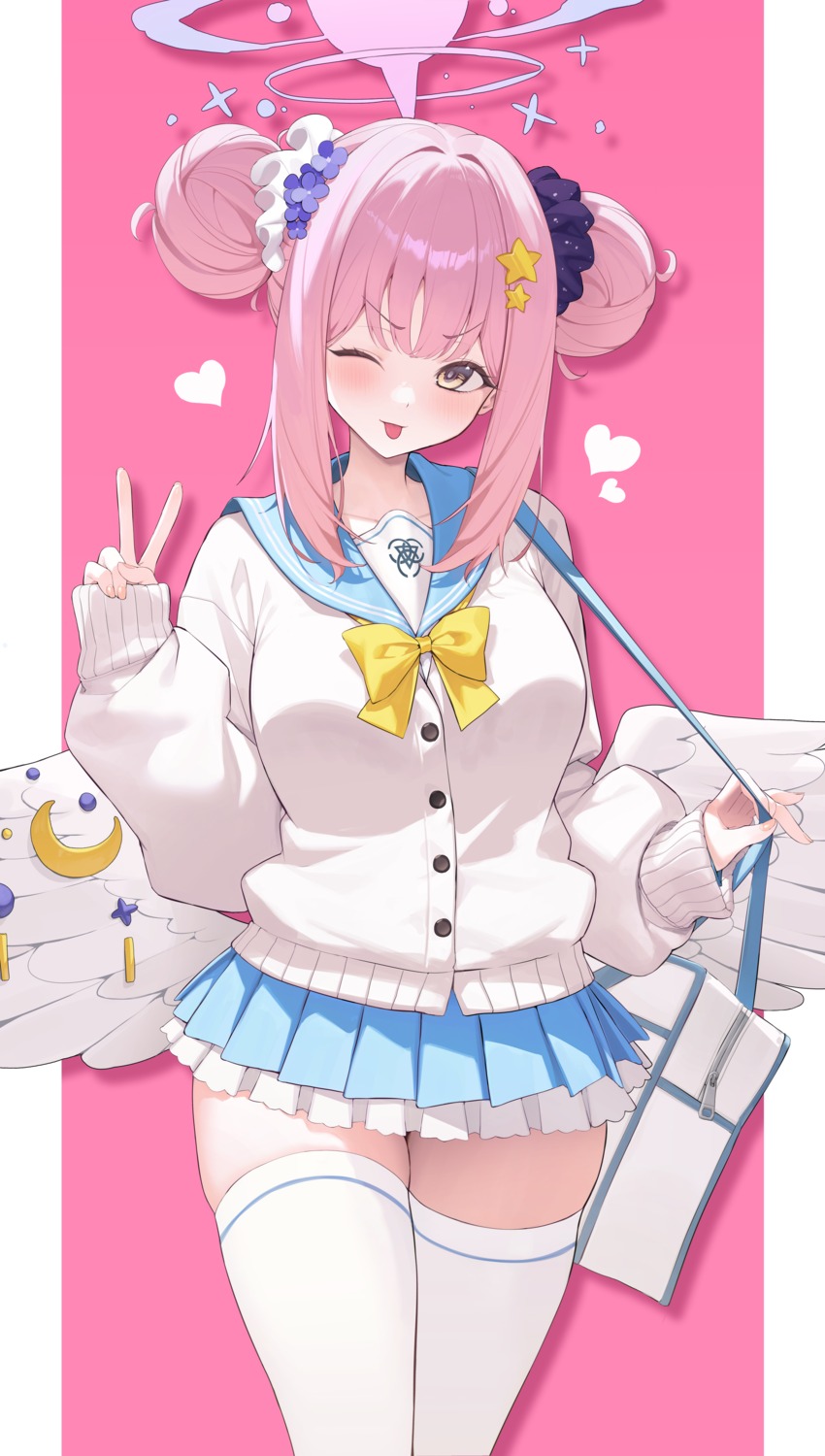 angel, blue_archive, goeleu, misono_mika, seifuku, sweater, thighhighs, wings