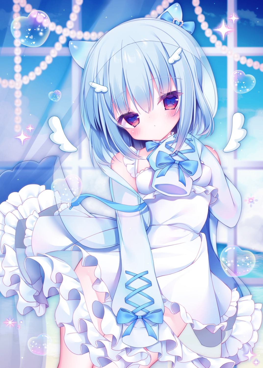 amami_kurine, dress, fuxiyu, haconect, horns, see_through, skirt_lift, wings