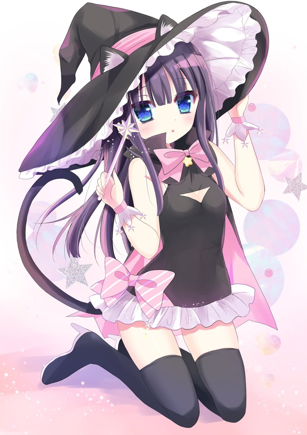 animal_ears, heels, nekomimi, shiwasu_horio, tail, thighhighs, witch