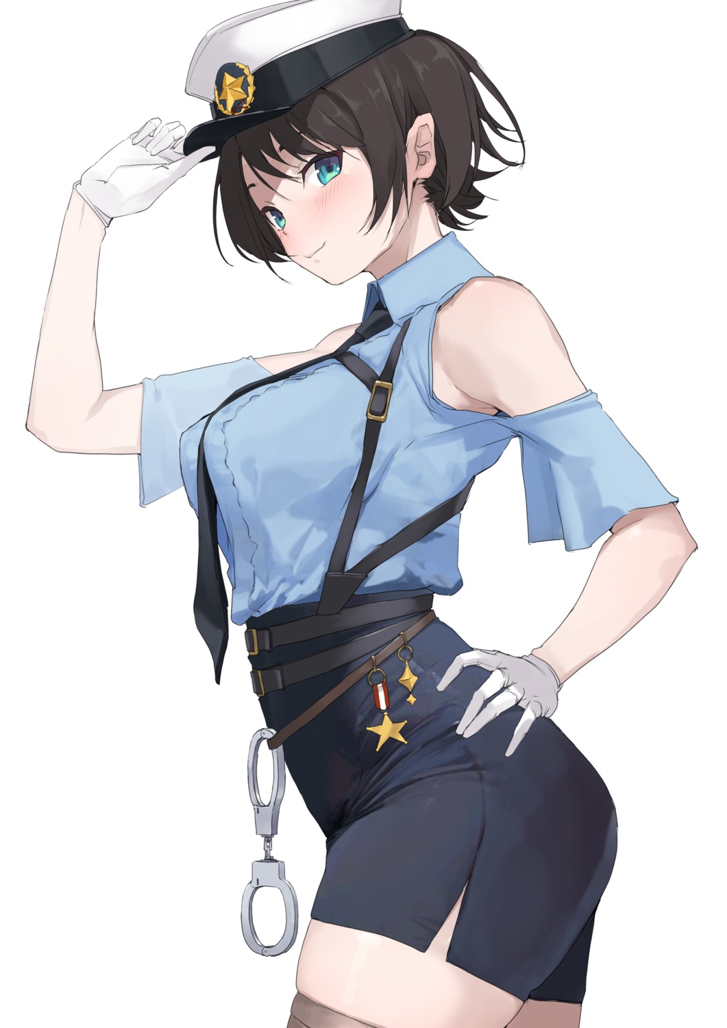 hololive, mitsuru_(pixiv_34028718), oozora_subaru, police_uniform, thighhighs