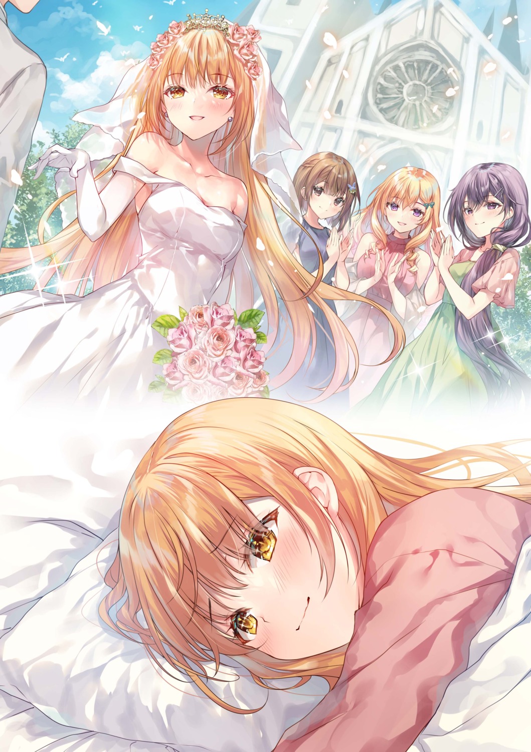 dress, hirano_yuri, konohana_hinako, miwabe_sakura, miyakojima_narika, no_bra, pajama, saijo_no_osewa