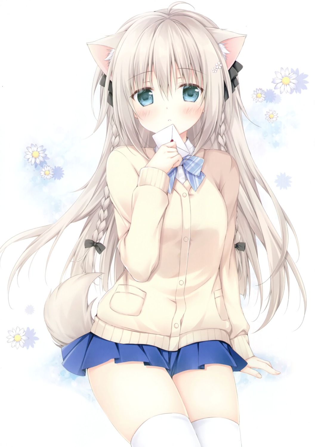 animal_ears, breast_hold, inumimi, korie_riko, mujin_shoujo, seifuku, sweater, tail