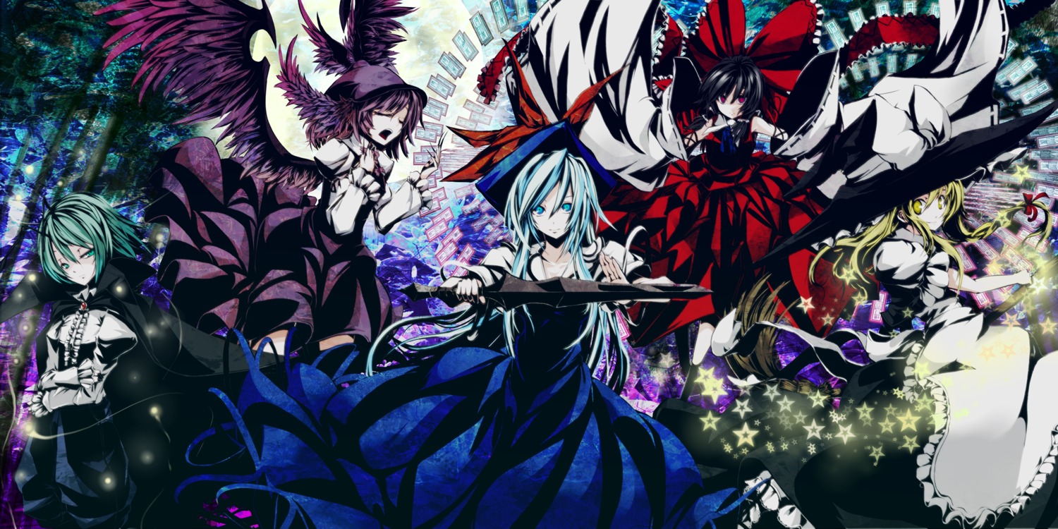 beshi, hakurei_reimu, kamishirasawa_keine, kirisame_marisa, mystia_lorelei, touhou, wings, wriggle_nightbug