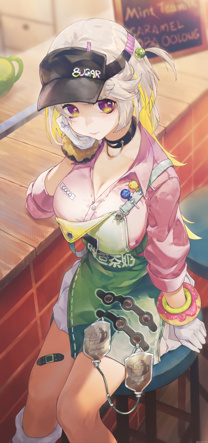 bandaid, cleavage, coco_(zenless_zone_zero), swkl:d, waitress, zenless_zone_zero