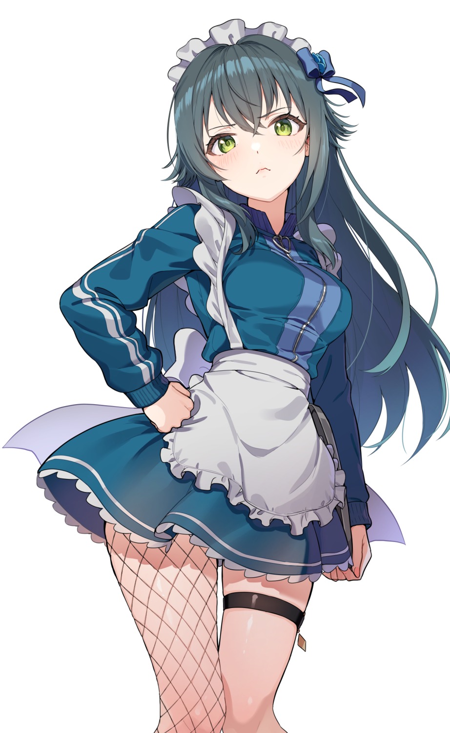 fishnets, gakuen_idolm@ster, garter, gym_uniform, kamille, maid, skirt_lift, the_idolm@ster, tsukimura_temari, waitress