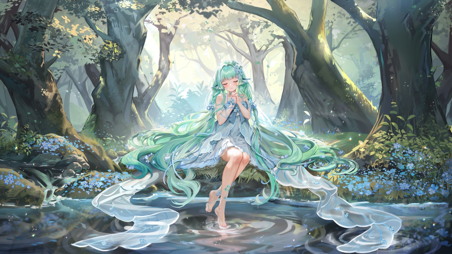 alice_vu, dress, nijisanji, nijisanji_en, ryuuguu_finana, see_through, tattoo, wet