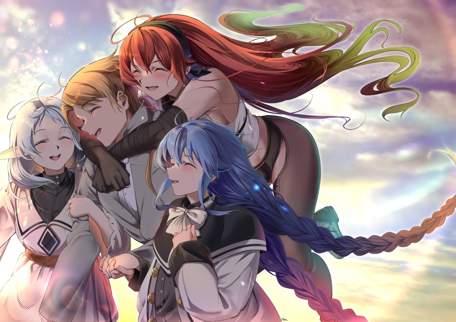 elf, eris_boreas_greyrat, mushoku_tensei, pointy_ears, roxy_migurdia, rudeus_greyrat, sylphiette, yujin_(kanouyuuto-0423)