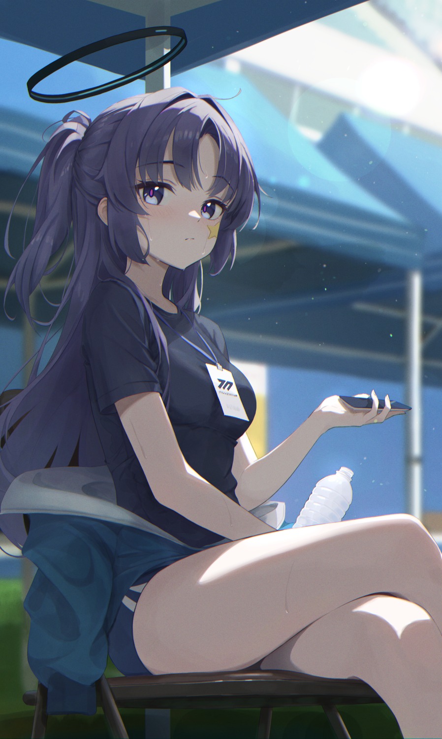 blue_archive, buruma, dixo_(user_srff3835), gym_uniform, halo, hayase_yuuka, tattoo, wet