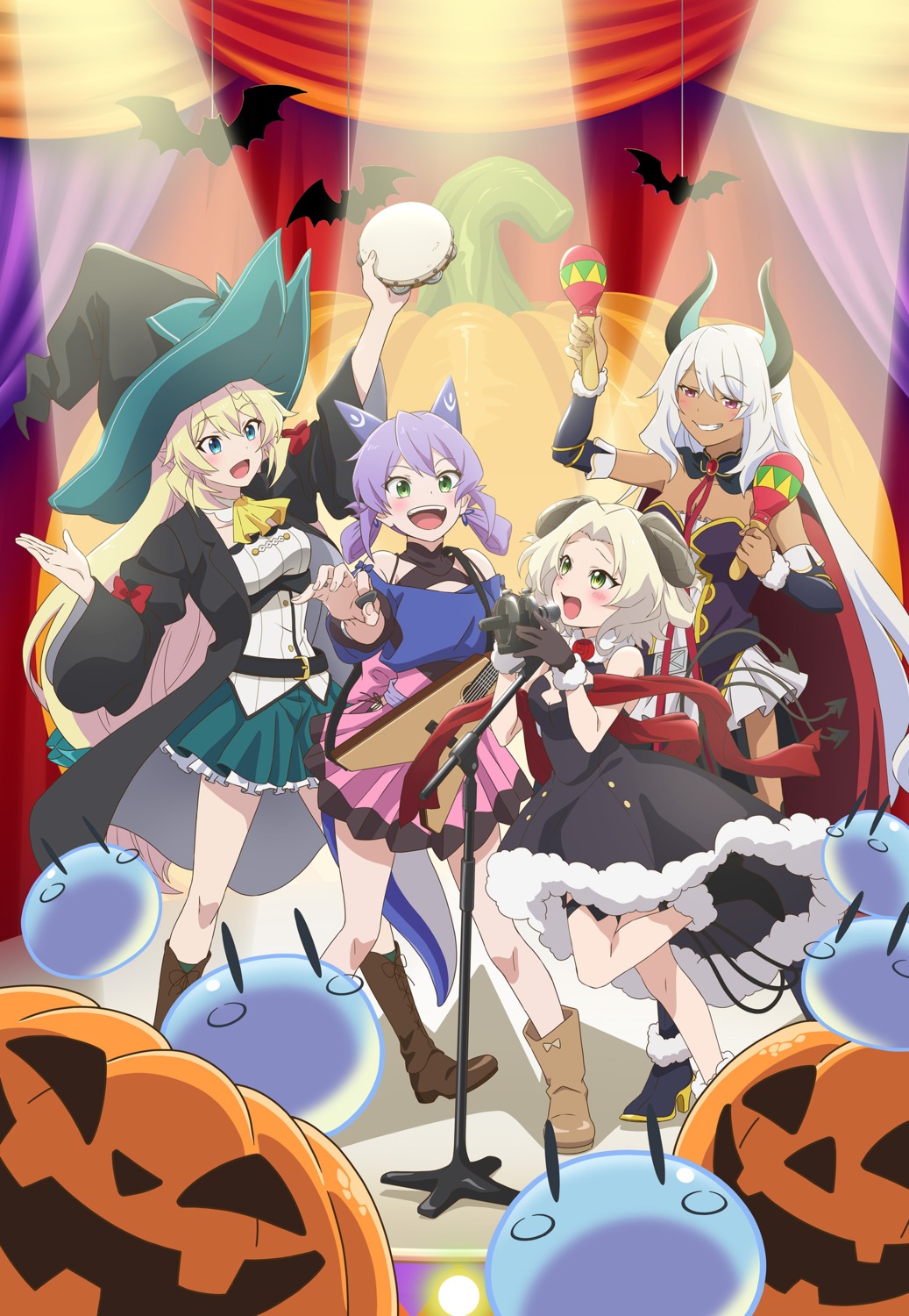 aizawa_azusa, beelzebub_(slime_300), dress, flatorte, garter, guitar, halloween, horns