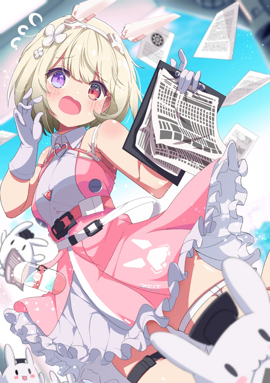 animal_ears, bunny_ears, garter, heterochromia, majima, skirt_lift