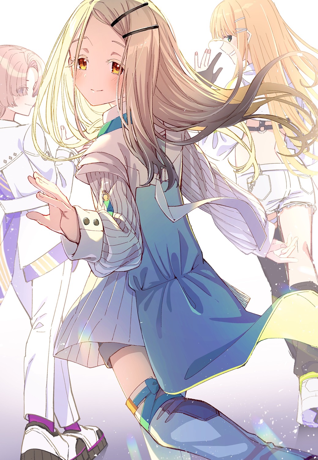 arimura_mao, gakuen_idolm@ster, garter, shinosawa_hiro, shiun_sumika, tamago_sando, the_idolm@ster, thighhighs, uniform