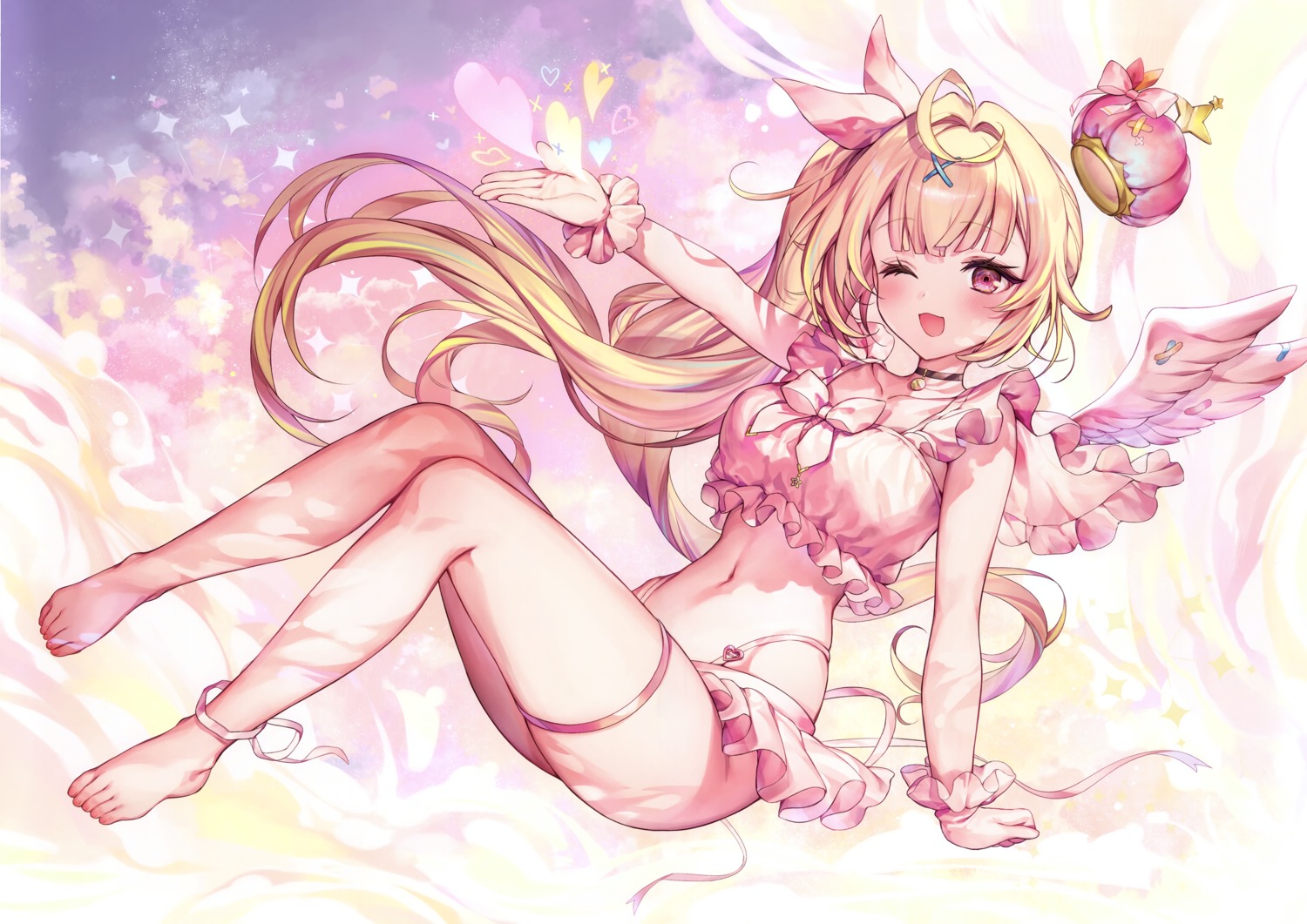 bikini, garter, hoshikawa_sara, komeshiro_kasu, nijisanji, swimsuits, wings, yobi_gakka