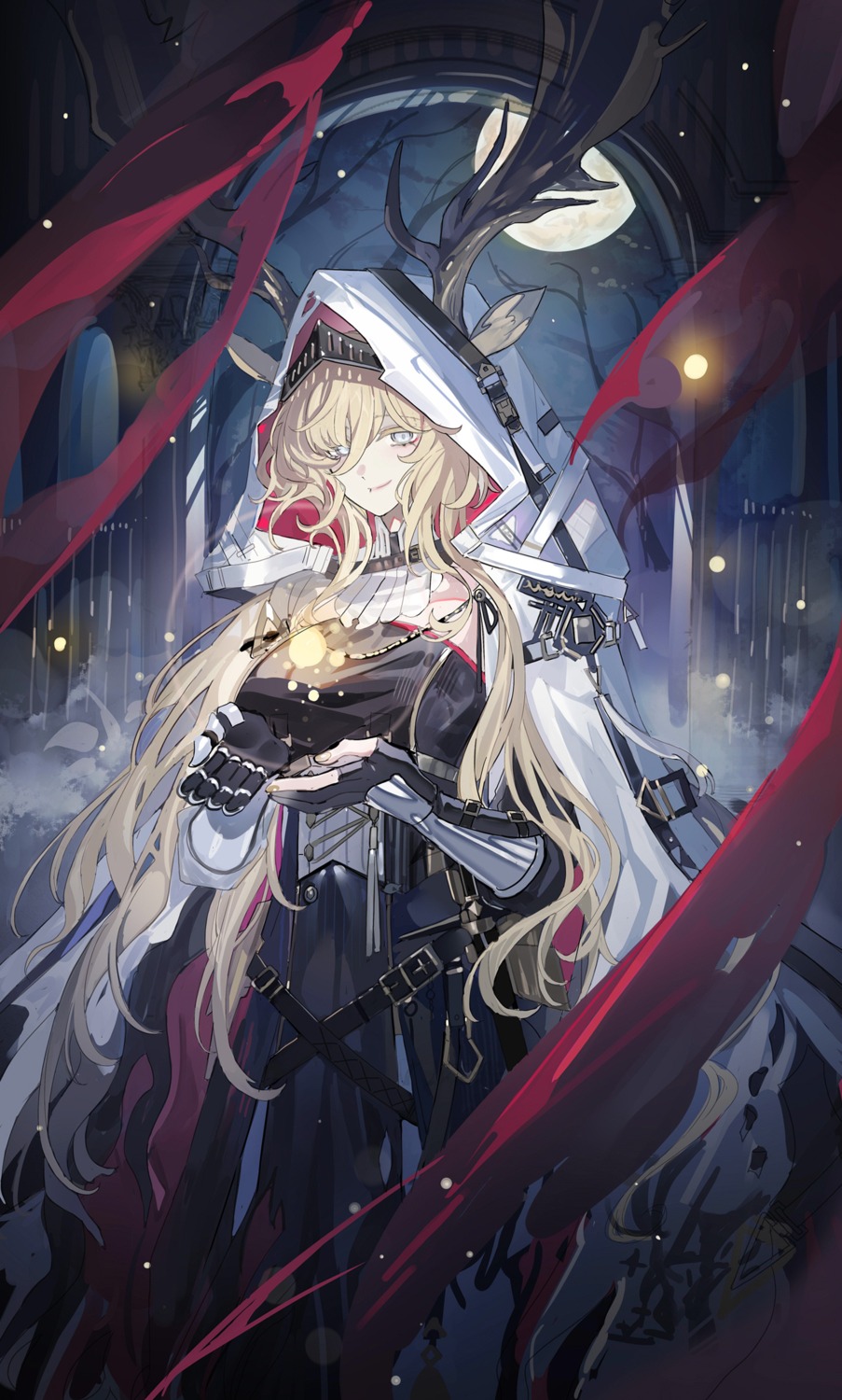 animal_ears, arknights, armor, dress, echj, horns, torn_clothes, viviana_droste