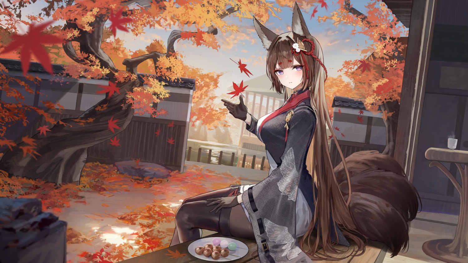 amagi_(azur_lane), animal_ears, azur_lane, hidulume, japanese_clothes, kitsune, pantyhose, tail, thighhighs