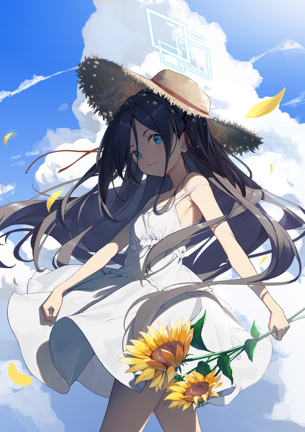 blue_archive, dampi, dress, halo, skirt_lift, summer_dress, tendou_aris