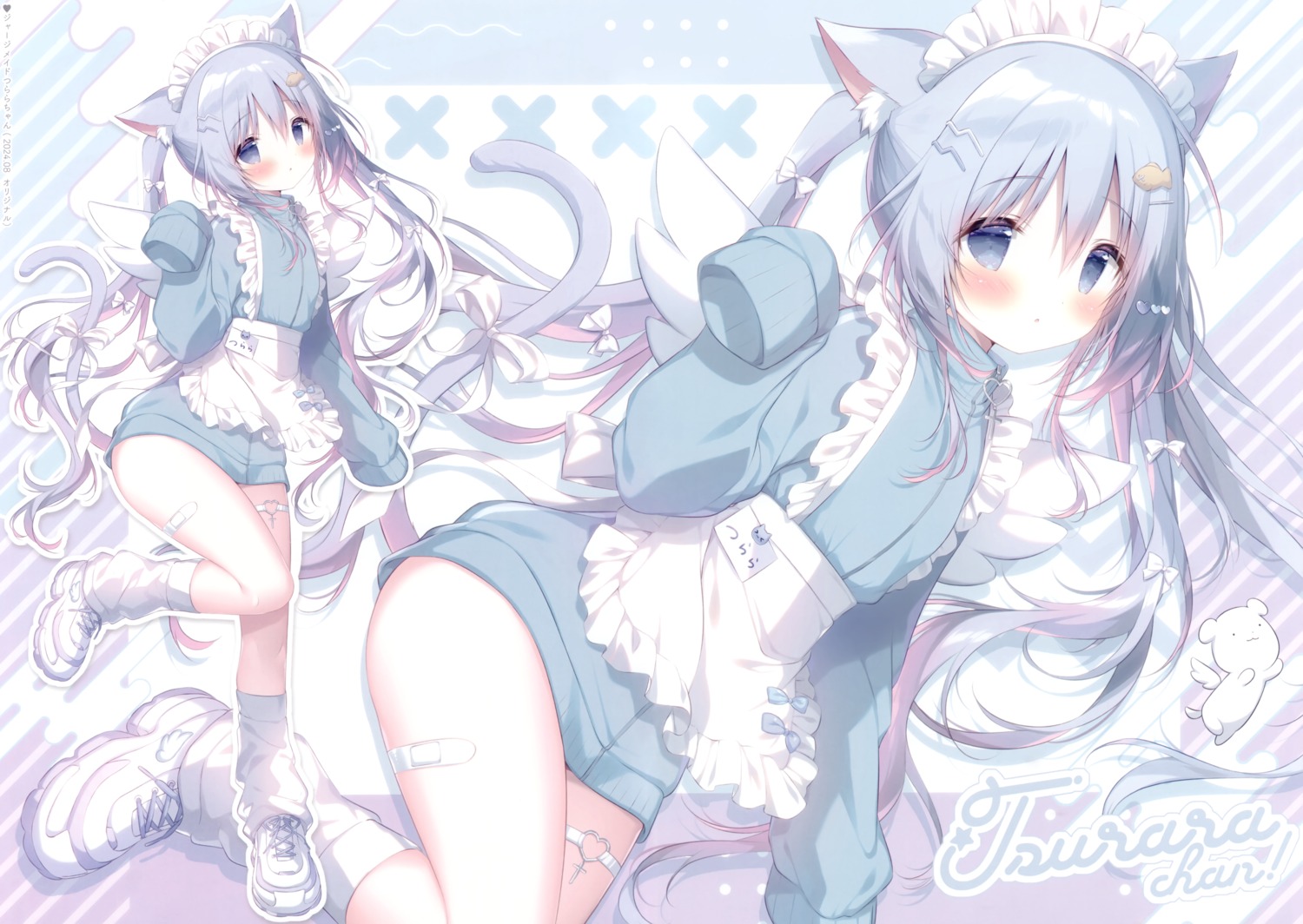 animal_ears, bandaid, garter, gym_uniform, maid, nekomimi, shiratama, shiratamaco, tail, tsurara_(shiratama), wings