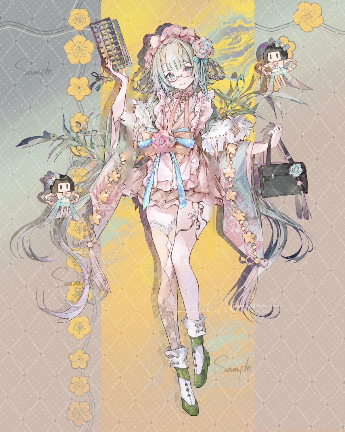 chibi, heels, horns, kelou, maid, megane, sample, thighhighs