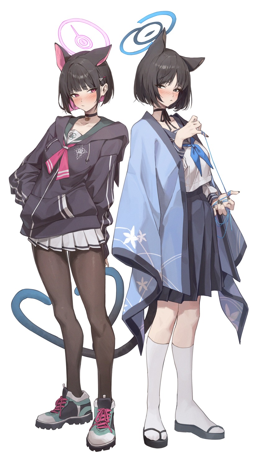 animal_ears, blue_archive, halo, japanese_clothes, kiryuu_kikyou, kyouyama_kazusa, nekomimi, netural