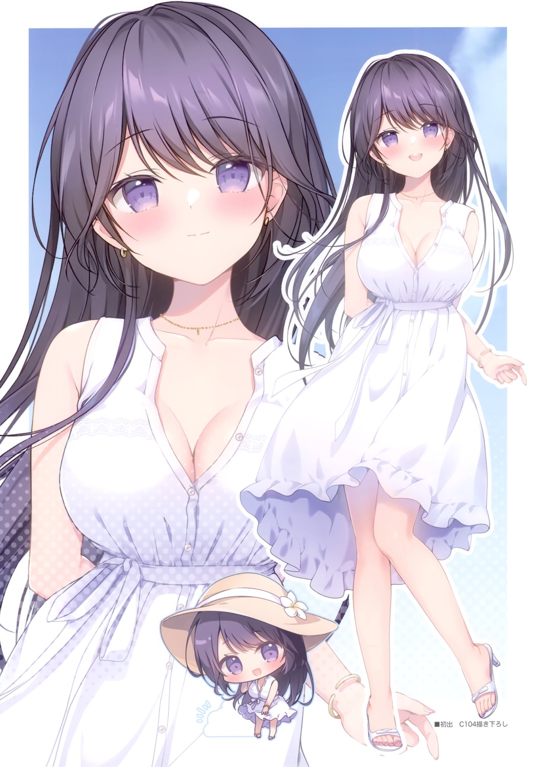 canvas+garden, chibi, cleavage, dress, heels, miyasaka_naco, open_shirt, skirt_lift, summer_dress