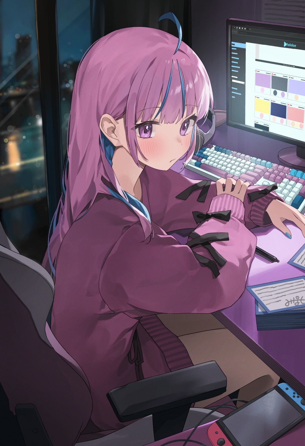 dress, hololive, minato_aqua, nel_dcm, sweater