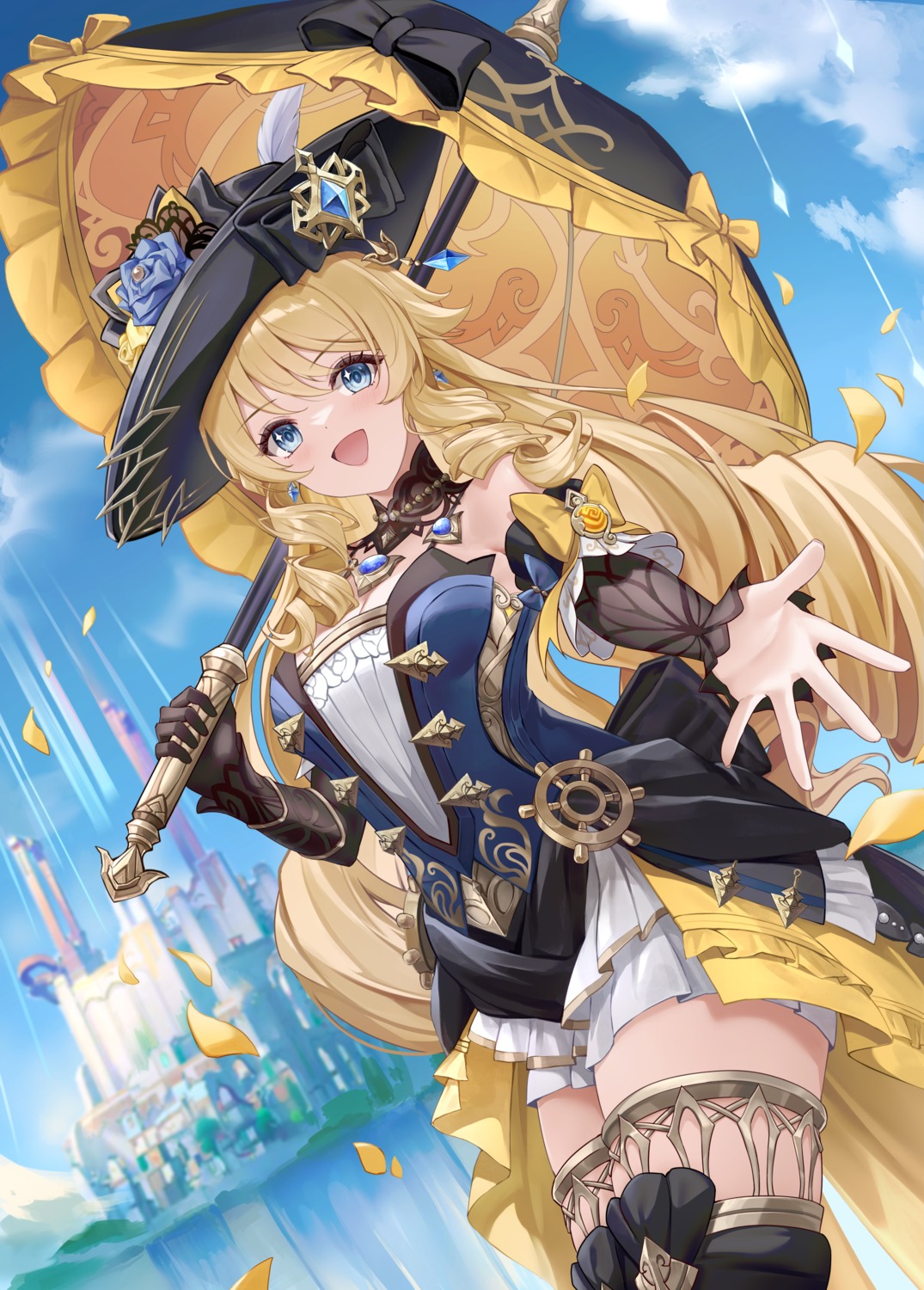 genshin_impact, lunacle, navia, thighhighs, umbrella