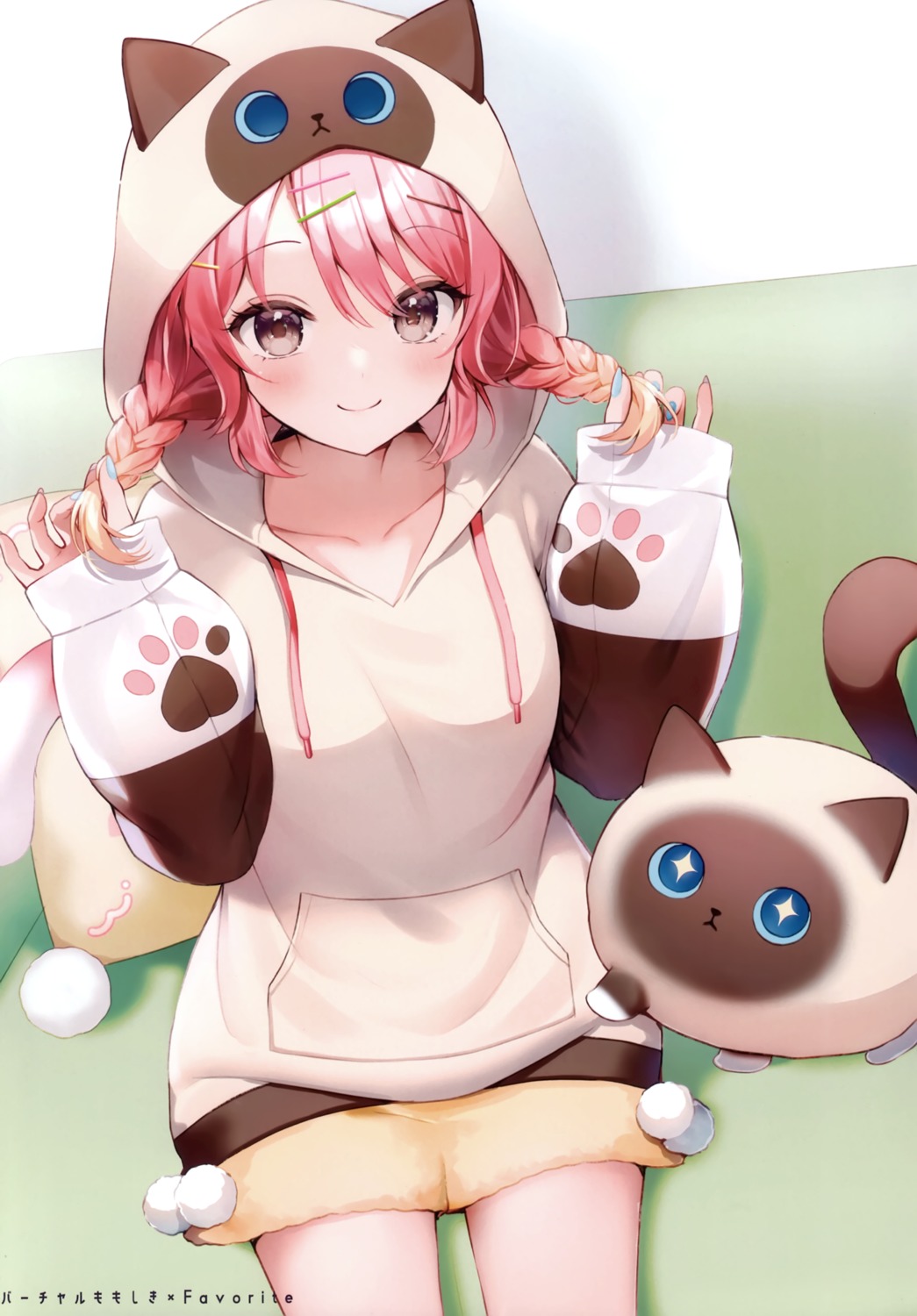 animal_ears, indie_virtual_youtuber, momoshiki_(vtuber), momoshiki_tsubaki, nekomimi, pajama, pitsche, tail