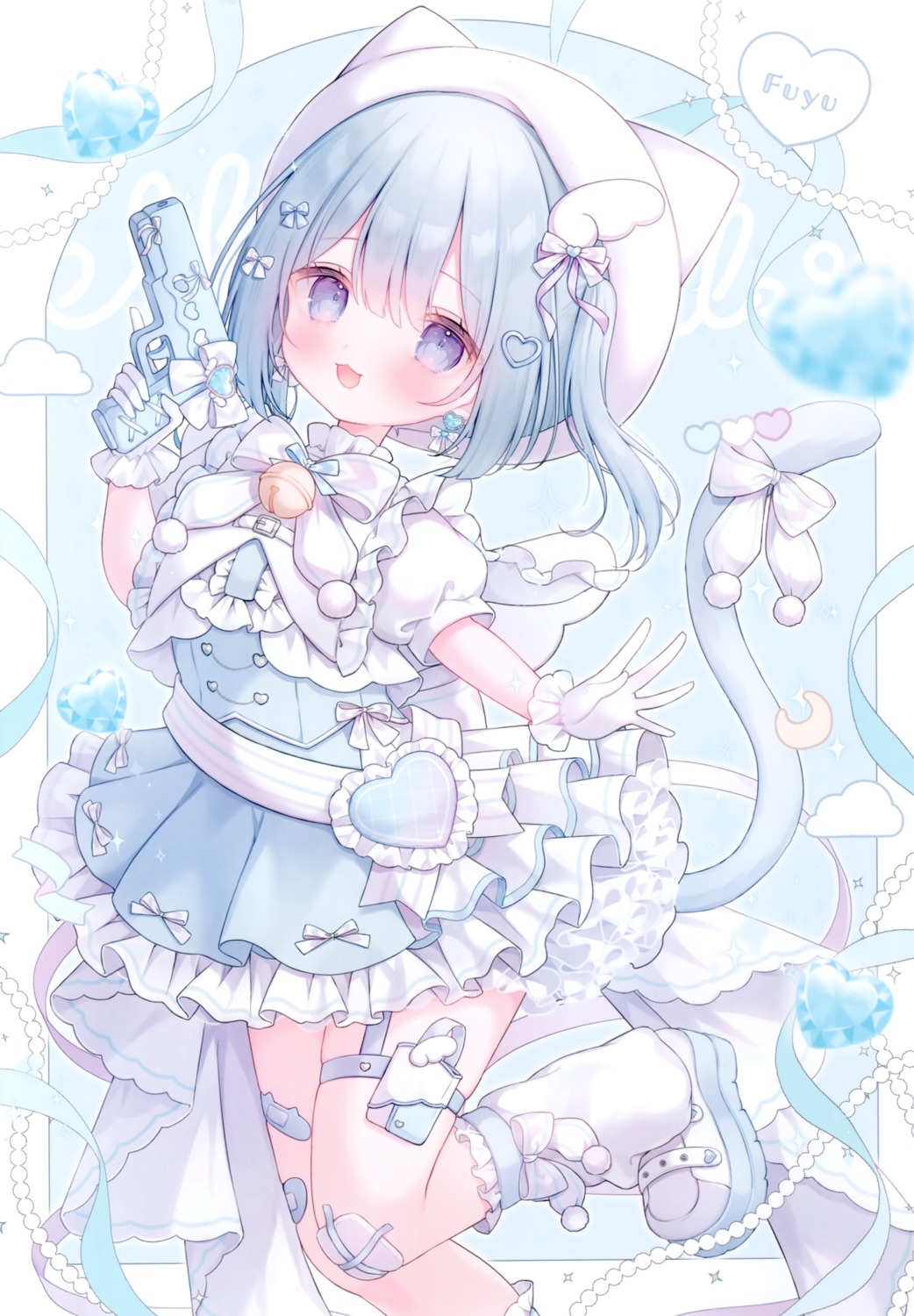 animal_ears, bandaid, dress, garter, gun, mersugar, nekomimi, omochi_monaka