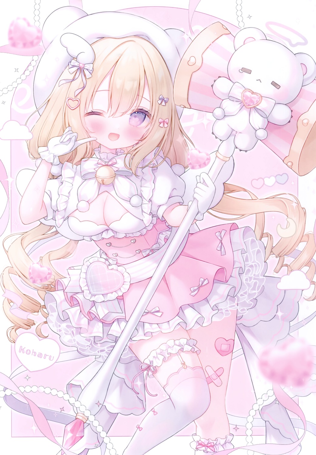 animal_ears, bandaid, cleavage, dress, garter, mersugar, omochi_monaka, stockings