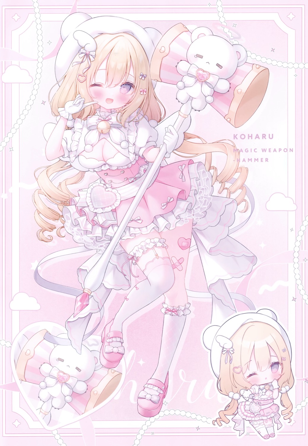 animal_ears, bandaid, chibi, cleavage, dress, fishnets, garter, mersugar