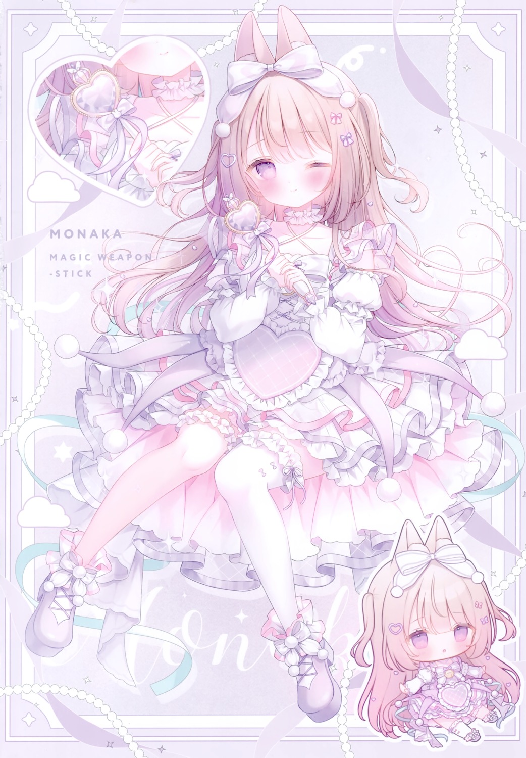 animal_ears, bunny_ears, chibi, dress, garter, heels, mersugar, omochi_monaka