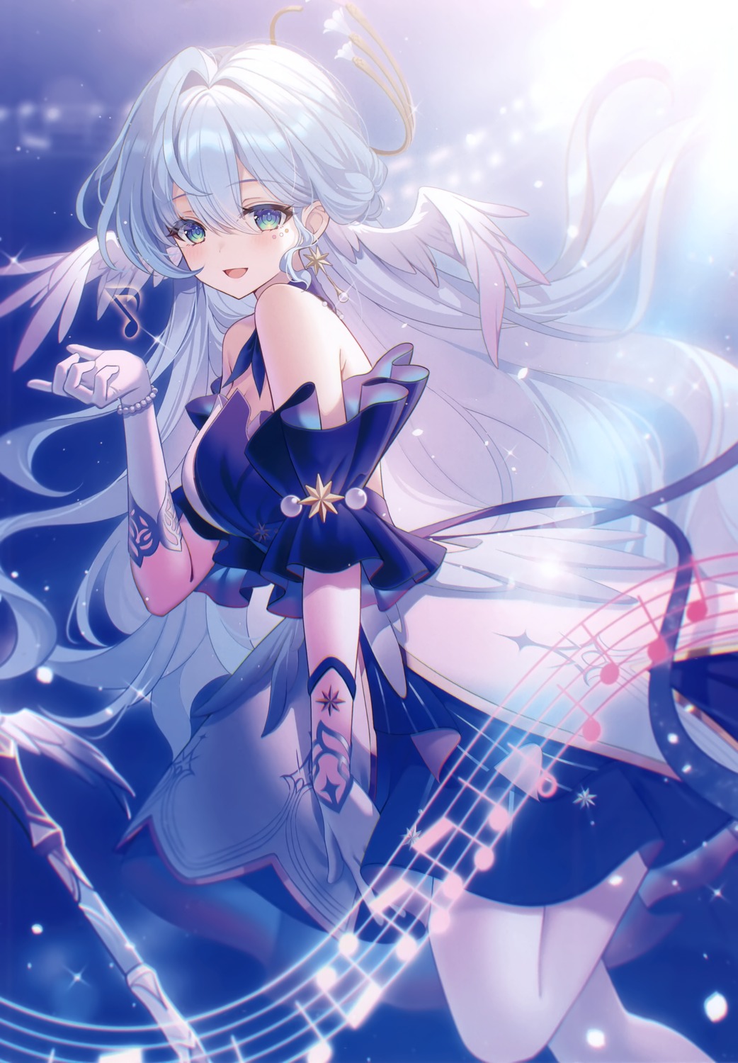 dress, halo, honkai:_star_rail, misanga_(myusha), myusha, no_bra, pantyhose, robin
