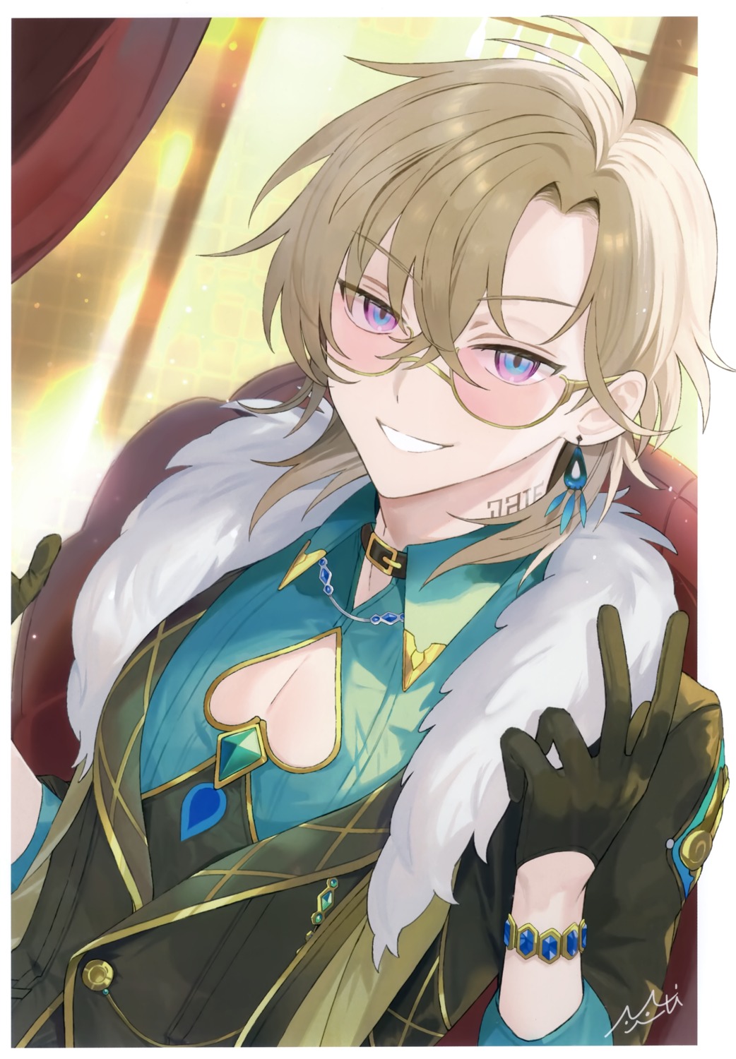 aventurine, honkai:_star_rail, m(ti), male, megane, misanga_(myusha), tattoo