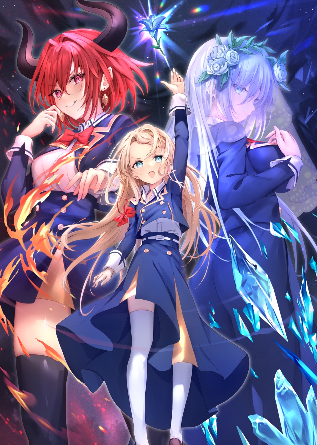 breast_hold, danshi_kinsei_game_sekai_de_ore_ga_yarubeki_yuiitsu_no_koto, haishiki, horns, pointy_ears, seifuku, skirt_lift, thighhighs