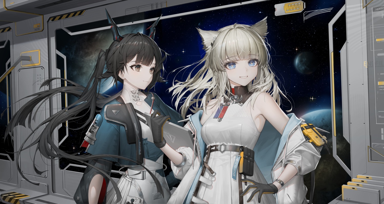 animal_ears, arknights, arknights:_endfield, artist_revision, chen_qianyu_(arknights), horns, nekomimi, perlica_(arknights)
