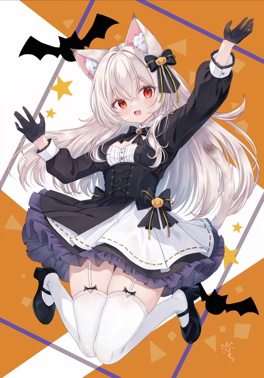 animal_ears, dress, gothic_lolita, halloween, heels, lolita_fashion, nekomimi, skirt_lift, stockings, tail, thighhighs, yoizuki_mashiro