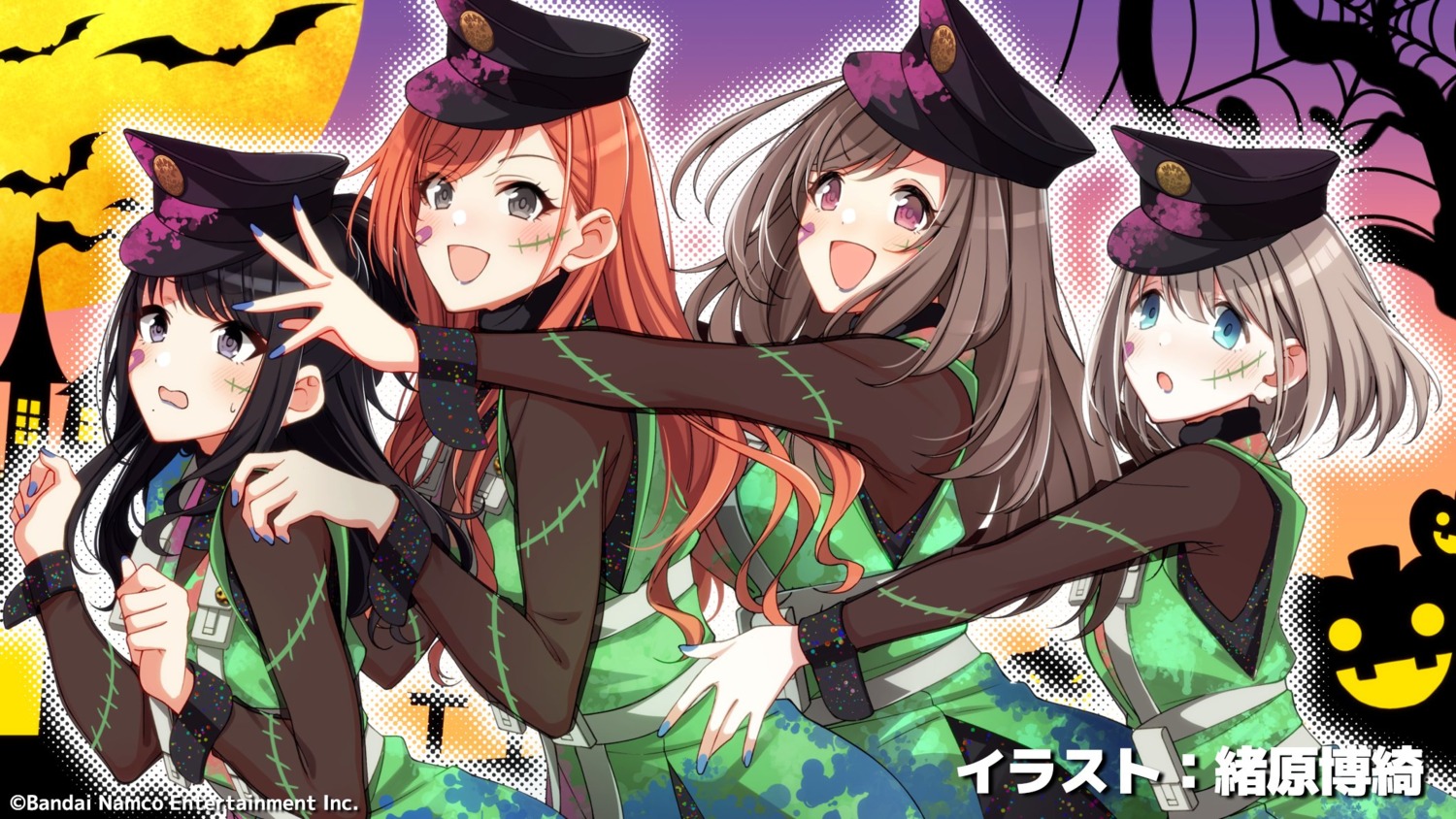 arisugawa_natsuha, bandai_namco, bandaid, endcard, halloween, kazano_hiori, ohara_hiroki, serizawa_asahi