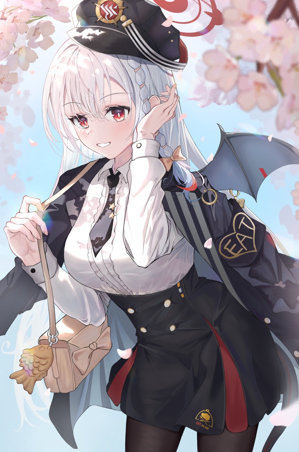 azipou, blue_archive, devil, halo, kurodate_haruna, pantyhose, tail, uniform, wings