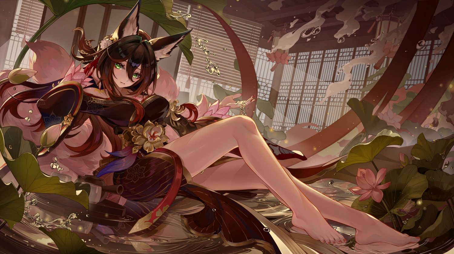 ai_dongdong, animal_ears, honkai:_star_rail, japanese_clothes, kitsune, tail, tingyun