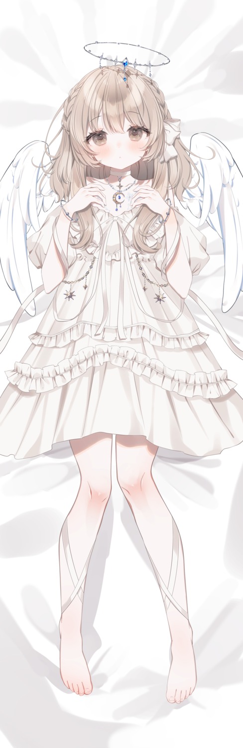 angel, dakimakura, dress, indie_virtual_youtuber, macomick, no_bra, sakuraba_oto, wings