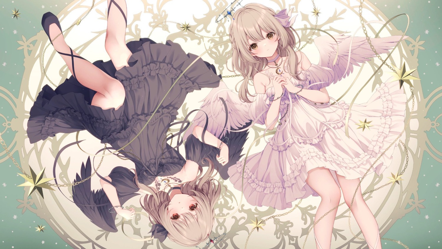 angel, dress, indie_virtual_youtuber, jpeg_artifacts, no_bra, sakuraba_oto, skirt_lift, tattoo